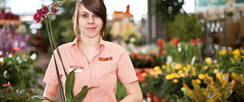 Jeune collaboratrice avec une orchidée Jeune collaboratrice avec une orchidée